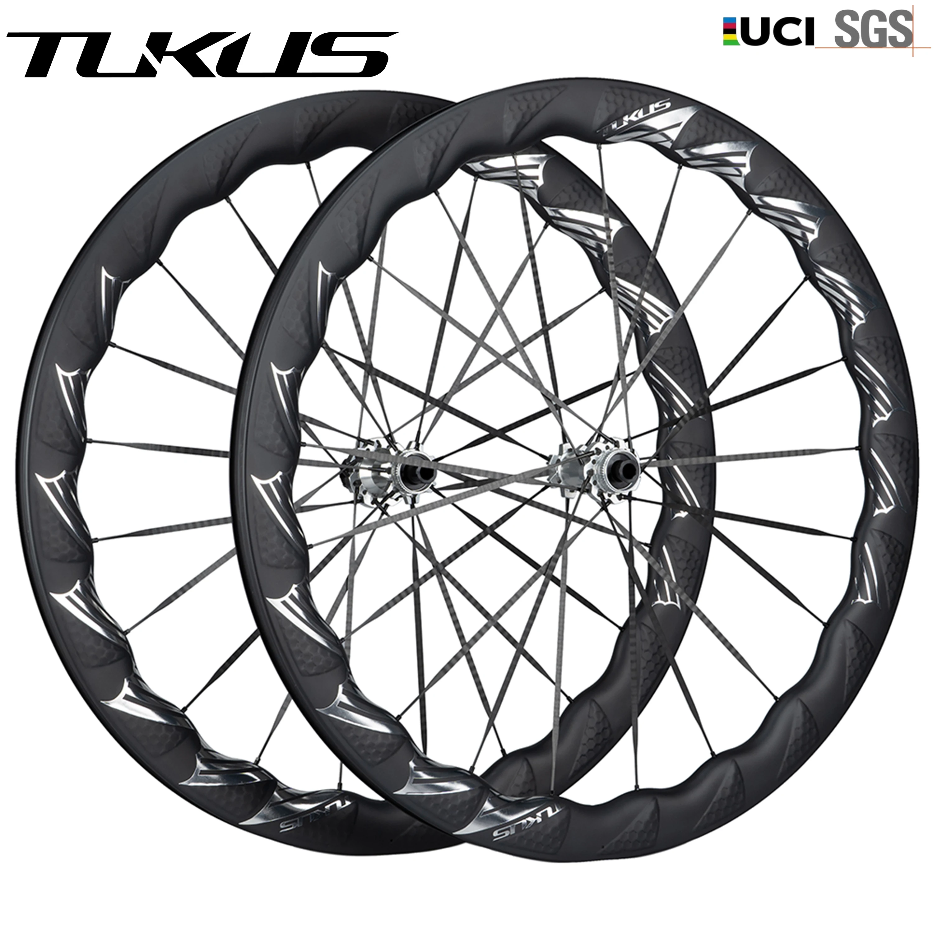 

TUKUS Road Carbon Bike Wheelset Ceramic Bearing Tubeless Clincher Disc Brake Ratchet 52T Hub Bicycle Wheel 700C Cycling Rims