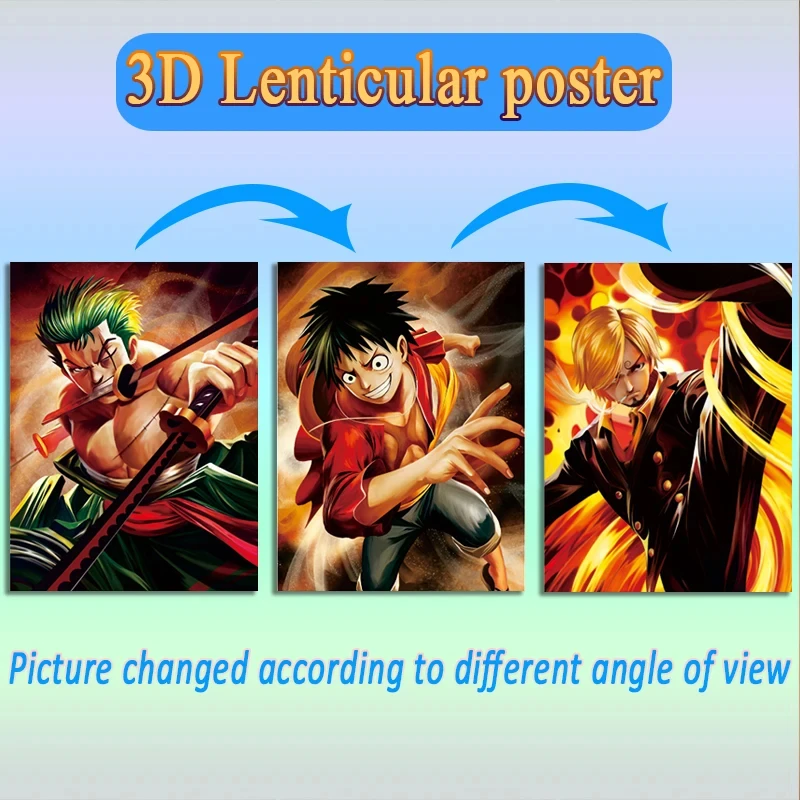 Anime ONE PIECE Zoro/Luffy/Sanji 3D Poster Wall Art Children Birthday Gift 3D Lenticular Poster Wall Art Decor Home Decor