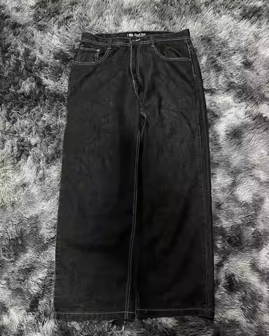 Street Fashion Trend Skull Embroidered Jeans Women Harajuku Y2K New Hip Hop Joker Straight Wide-leg Pants Couple Casual Jeans