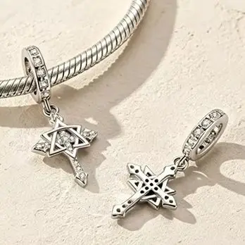Original Charm 925 Sterling Silver Pendant For Woman Hexagram Cross Fit Bracelet Diy Fine Jewelry