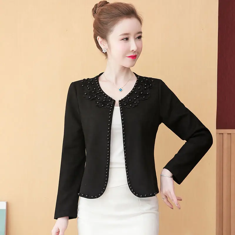 Fashion Spring Pearl Beading Women Blazers Jackets Work Office Lady Suit Autumn Korea Slim Business Short Blazers Chic Coat