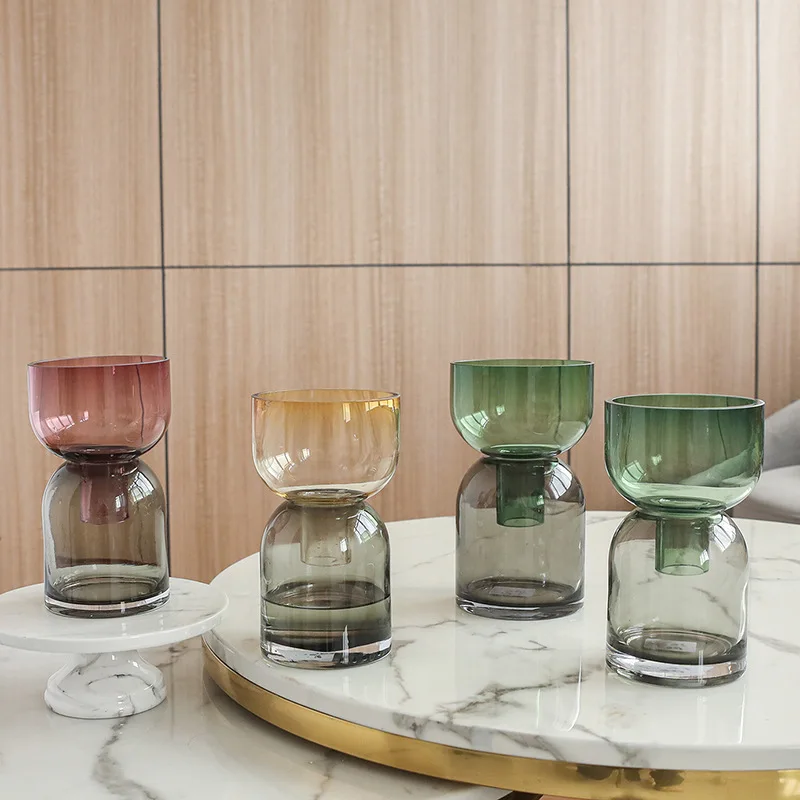 Two Tone Transparent Glass Vase, Hydroponic Flower Pot, Desktop Decoration, Flower Arrangement Vase, Room Aesthetic Decoration