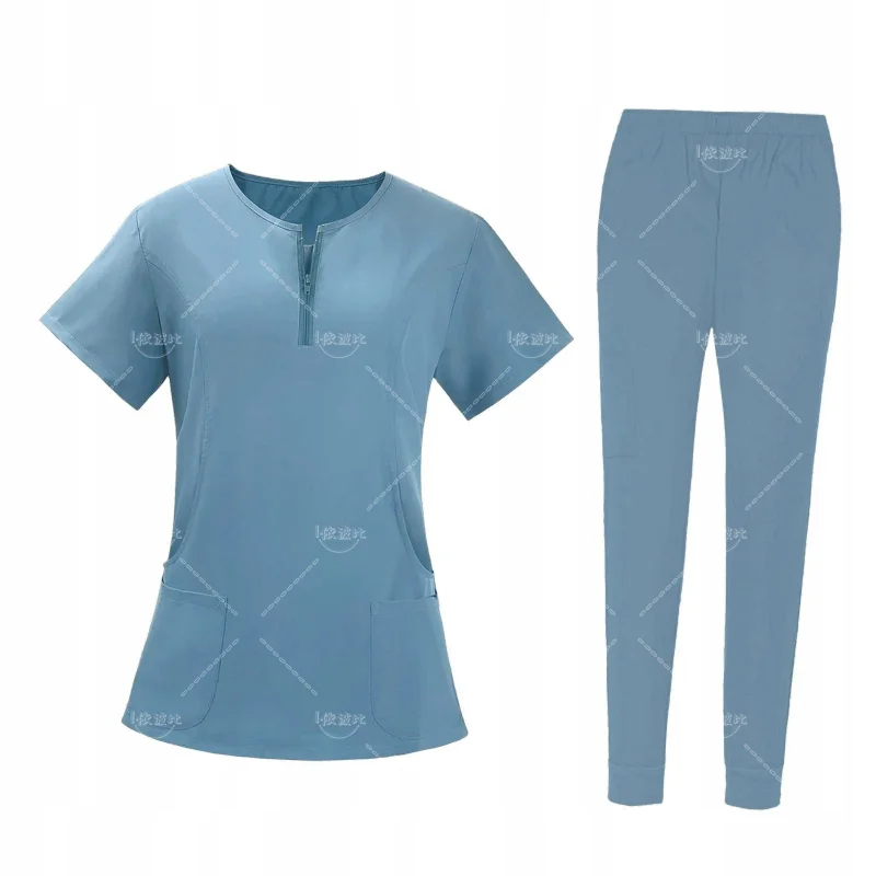 Scrubs Uniforms Men Fashion Sets Short Sleeve Suit Doctor Hospital Medical Elastic Waist Jogger Nursing Scrubs For Women