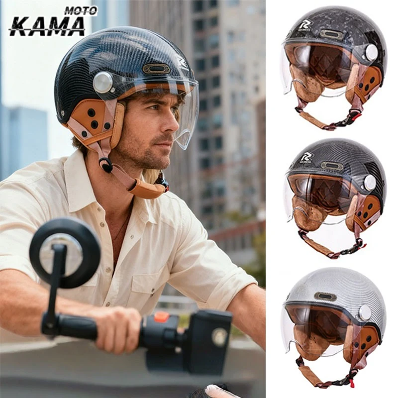 

DOT Certiication Retro Open Face Half Helmet Motorcycle Vintage Carbon Fiber Helmets Casque Moto Casque Casco Capacete