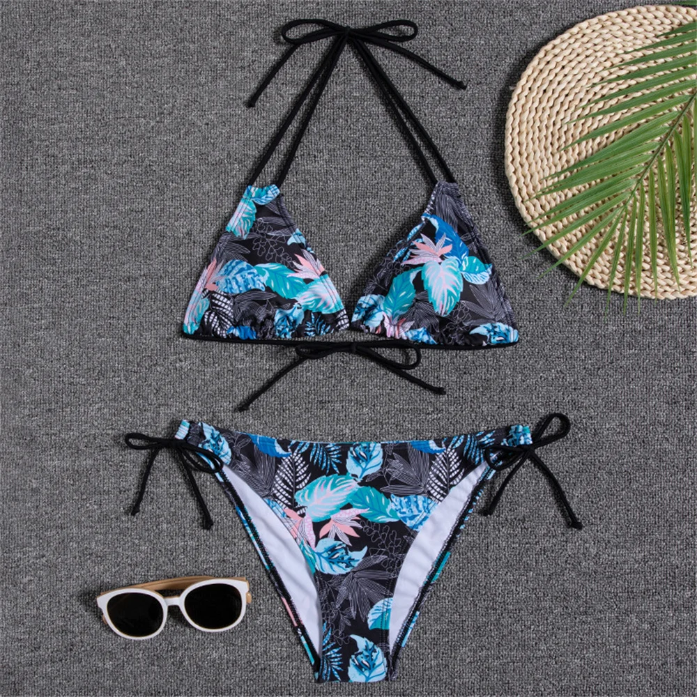 Sexy String Extrem bikini Set costume da bagno con stampa tropicale Backless Push Up costumi da bagno donna due pezzi abiti da spiaggia costume da bagno Biquini