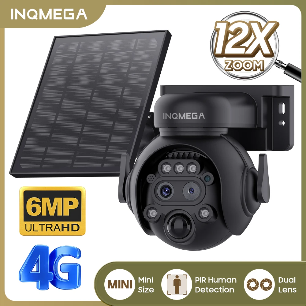 

INQMEGA 6MP 4G Sim Battery PTZ 12X Zoom Daul lens Solar Outdoor Surveillance Camera Solar Wifi Outdoor Camera Night Vision