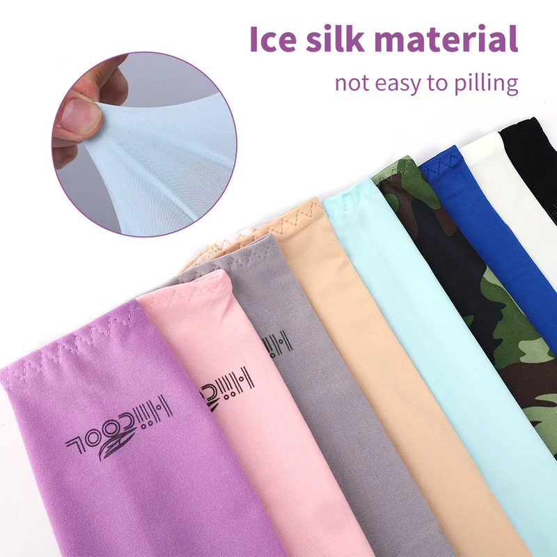 2pcs Outdoor Cycling Long Finger Ice Silk Cool Arm Sleeves Ice Silk Sleeves Breathable Quick Dry UV Sunscreen Cuff Accessories