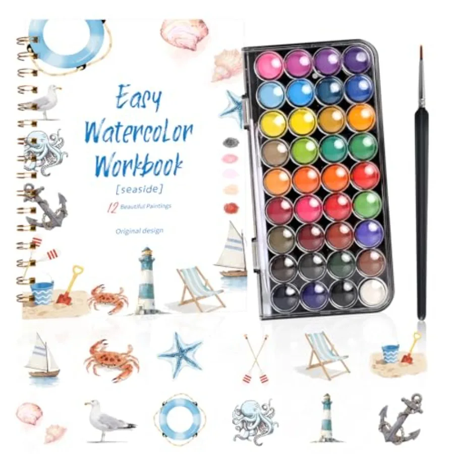 

Watercolor Workbook 36 Colors Water Coloring Book Paint Set for Adults, 12 Different Patterns of Original DIY Designs, Beginner