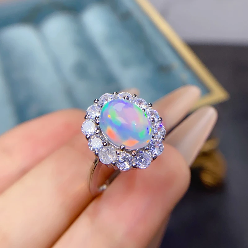 Natural Opal Stone Ring Women's Gift 925 Gold Plated Ring Surprise Gift High Quality 7 * 9mm