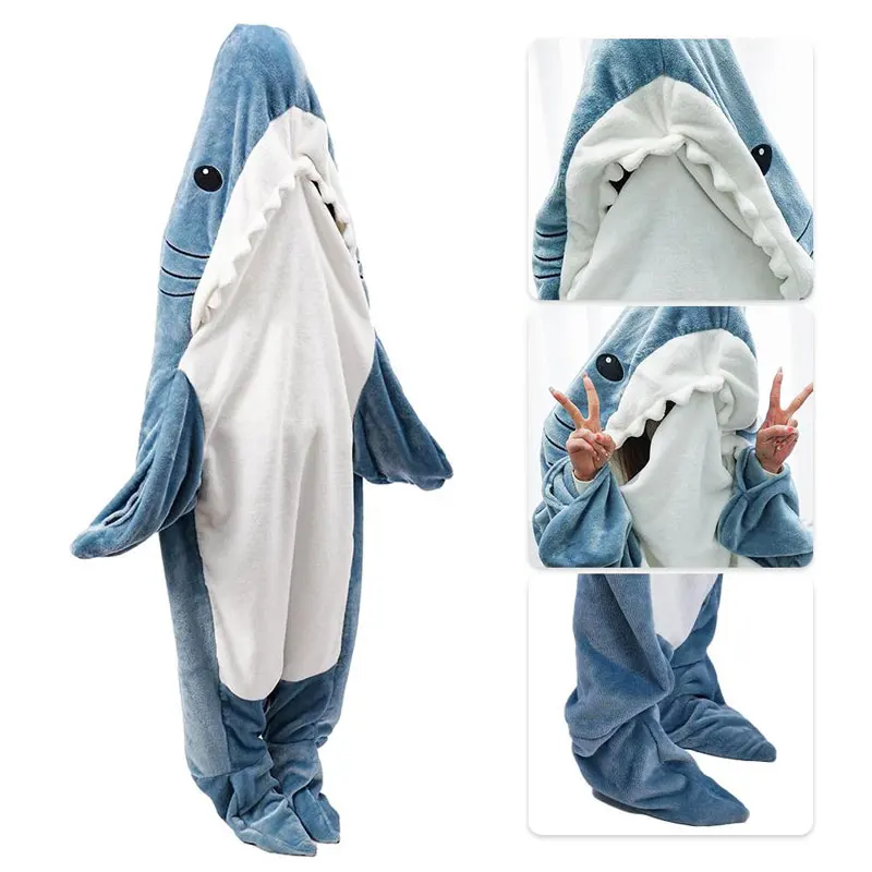 GY 1pcs Trendy Sand Sculpture Shark Sleeping Bag, Flannel Material, One-piece Air-conditioned Suit, Home Wear, Performance Wear