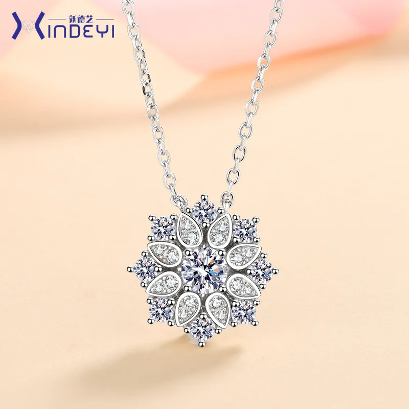 

XDYNew925Women's Sterling Silver Necklace50Sunflower Four-Prong Luxury Pendant Dropshipping