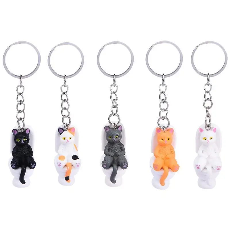 Funny Toilet Design Cat Keychain Soft PVC Key Ring Colorful Options for Cat Lovers Bag Car Decoration