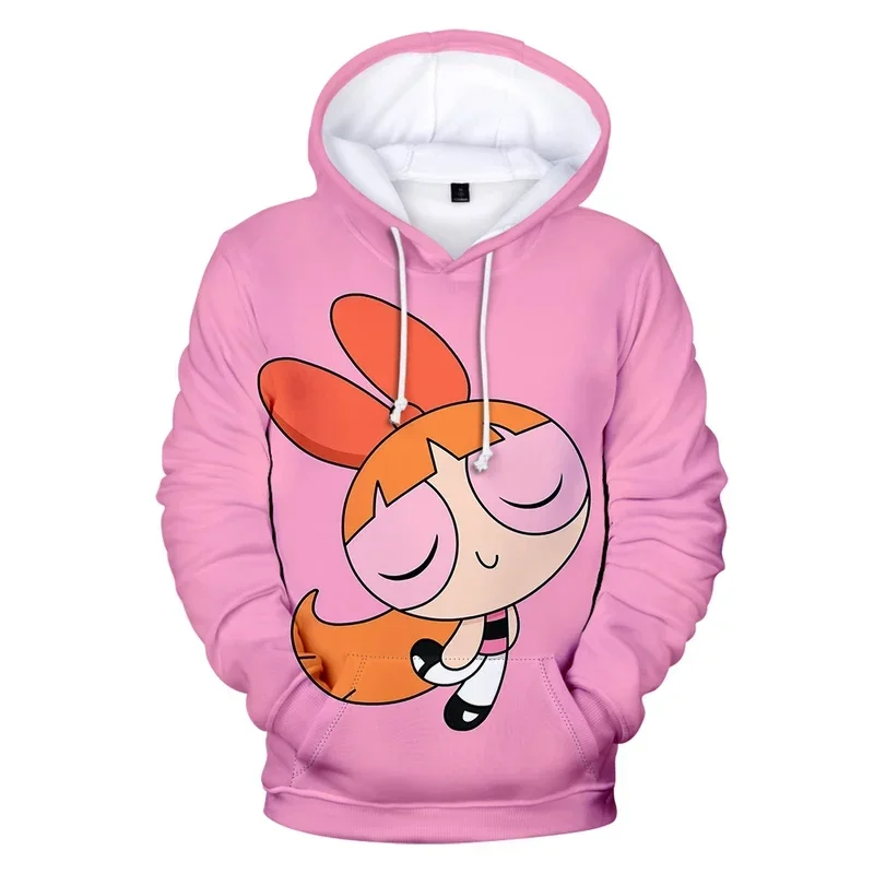 Kawaii anime powerpuff bonito meninas moletom com capuz das mulheres dos homens primavera outono pullovers harajujku powerpuff crianças anime roupas