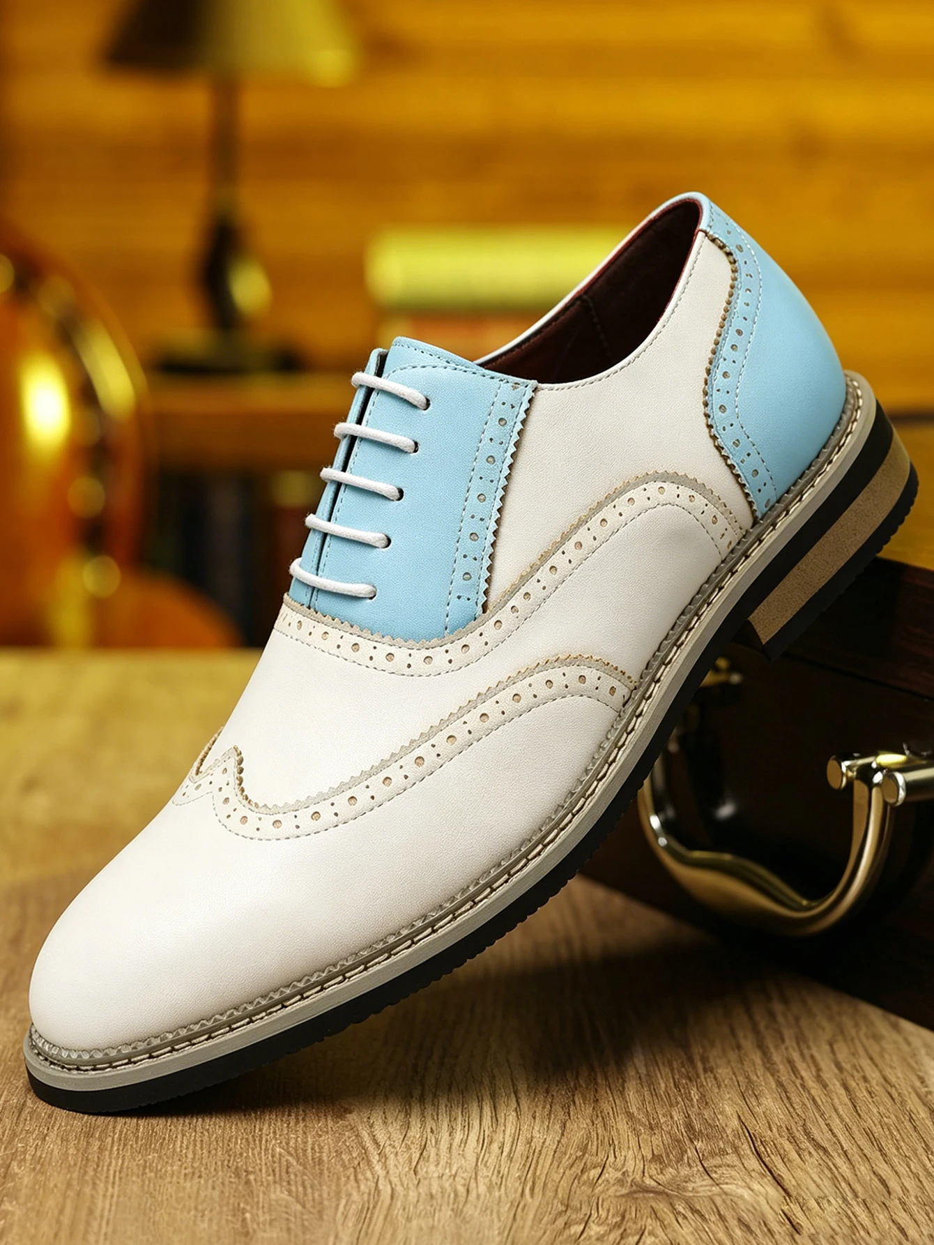 

Light Blue Accent White Wingtip Dress Shoes