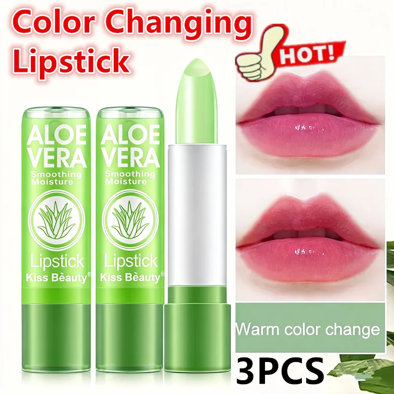 3 قطعة ترطيب الشتاء الألوة فيرا أحمر الشفاه درجة الحرارة اللون تغيير بلسم الشفاه دائم مغذي الرعاية مكافحة التجفيف التقشير #1