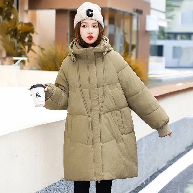 

Long Warm Down Cotton Coat Womens 2023 Winter Thicken Warm Cotton Jacket Female Loose Hooded Puffer Parkas Windproof Overcoat