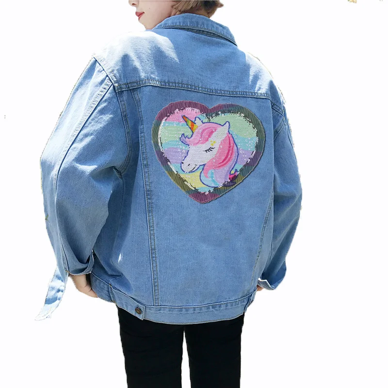 Prajna Unicorn Patches Reversible Change Color Magic Rainbow Sequins Patch Jacket DIY Dress Kid Clothing Applique Letter Sticker