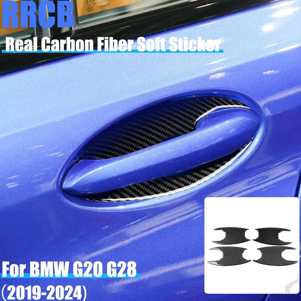

Real Carbon Fiber Car Accessories Door Handle Panel Trim Cover Soft Sticker For BMW 3 Series G20 G28 325li 330d 335 2019-2024