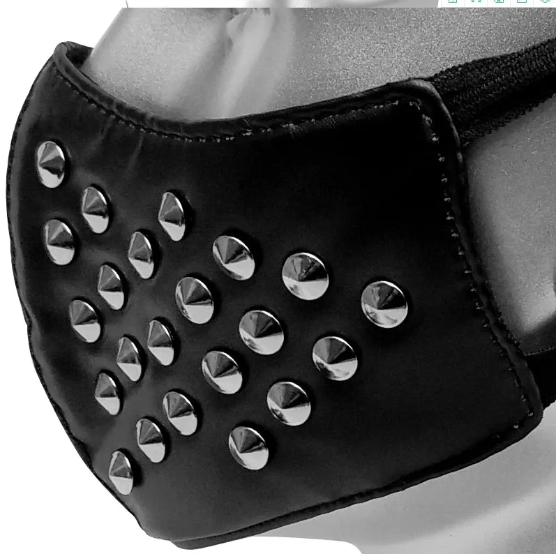 Black PU Leather Rivet Rock Mask para Homens e Mulheres, Lady's Respirável Cosplay, Halloween Mouth-muffle, Party, R1408