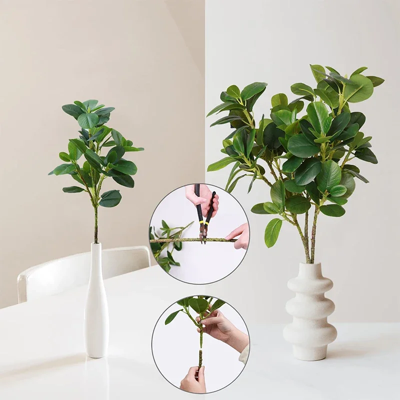 Artificial Ficus Plants Branches Plastic Fake Leafs Green For Home Garden Room Shop Decoration Fake Greenery With Long Branches