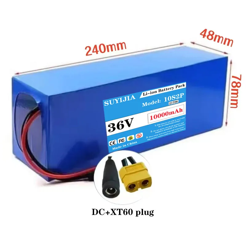 New 36V 10000mAh 10S2P 21700 battery pack, built-in BMS – scooter 250W-500W, rechargeable power supply, stable performance