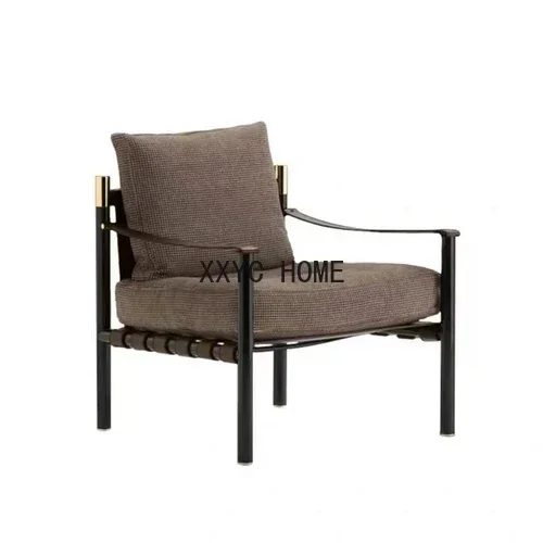 Nordic Modern Designer Hard Leather Armrest Chair Italian Minimalist Light Luxury Creative Living Room Balcony Leisure Couch