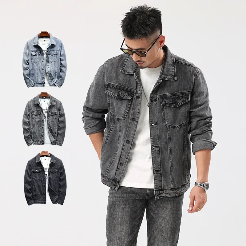 

Jackets Men Denim Coats Turn Down Collar Full Sleeve Jacket Single Breasted Coat Casual Regular Simple Autumn Winter 2024
