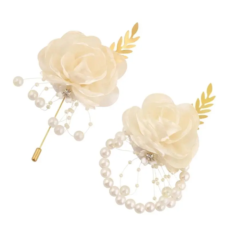 

A52E Wedding Ceremonial Corsage Reusable Silk Flowers Comfortable Elastic Band