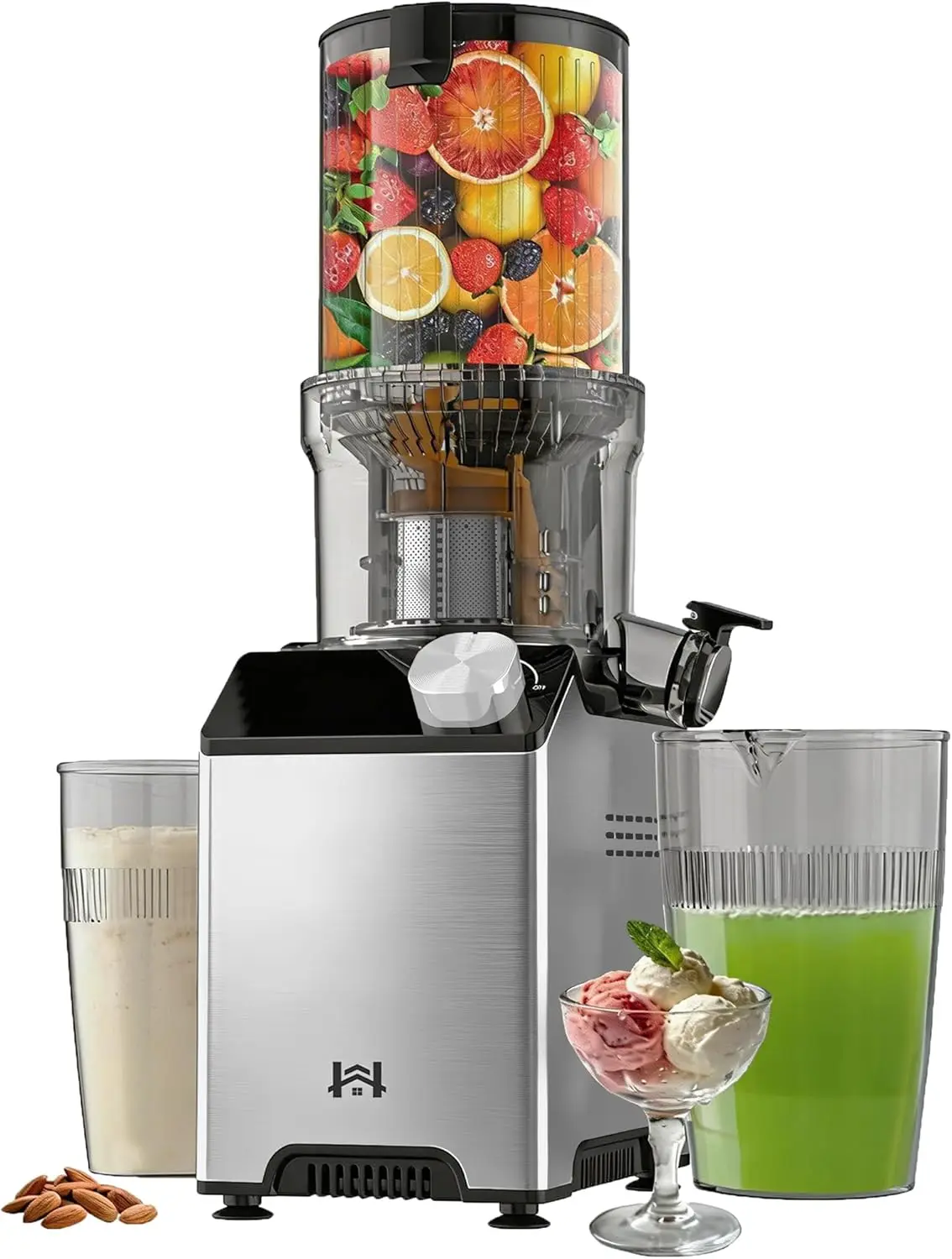 

Wide Feed Chute Cold Press Juicer, Stainless Steel Slow Masticating Machine for High Yield Fruit and Vegetable Juice