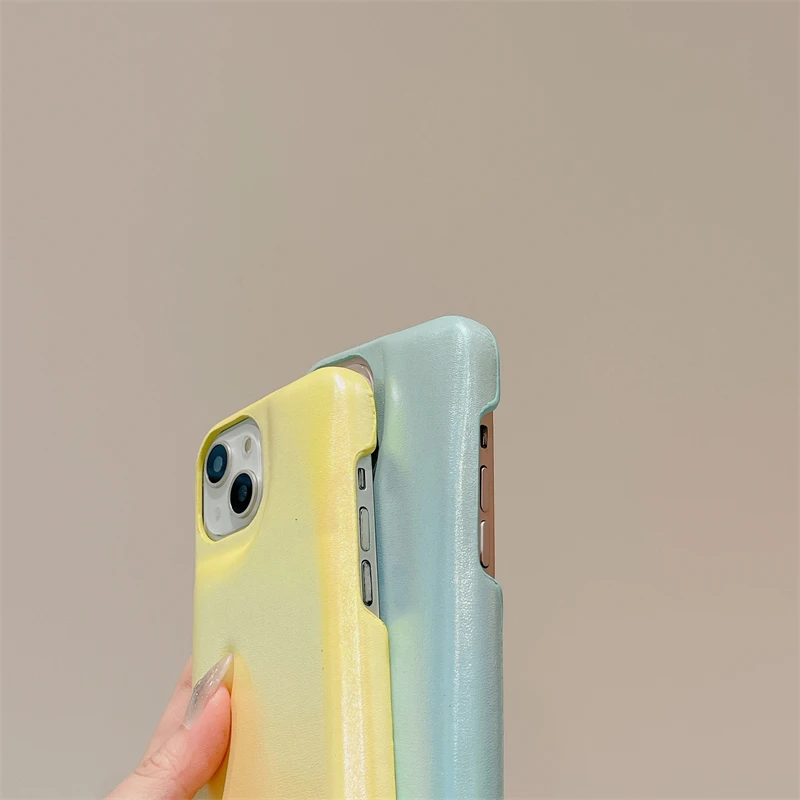 Laser Colorful Soft Touch PU Leather Simple Bread Phone Case for iPhone 13 14 15 Pro Max Pure Color Hard PC Back Cover Shell