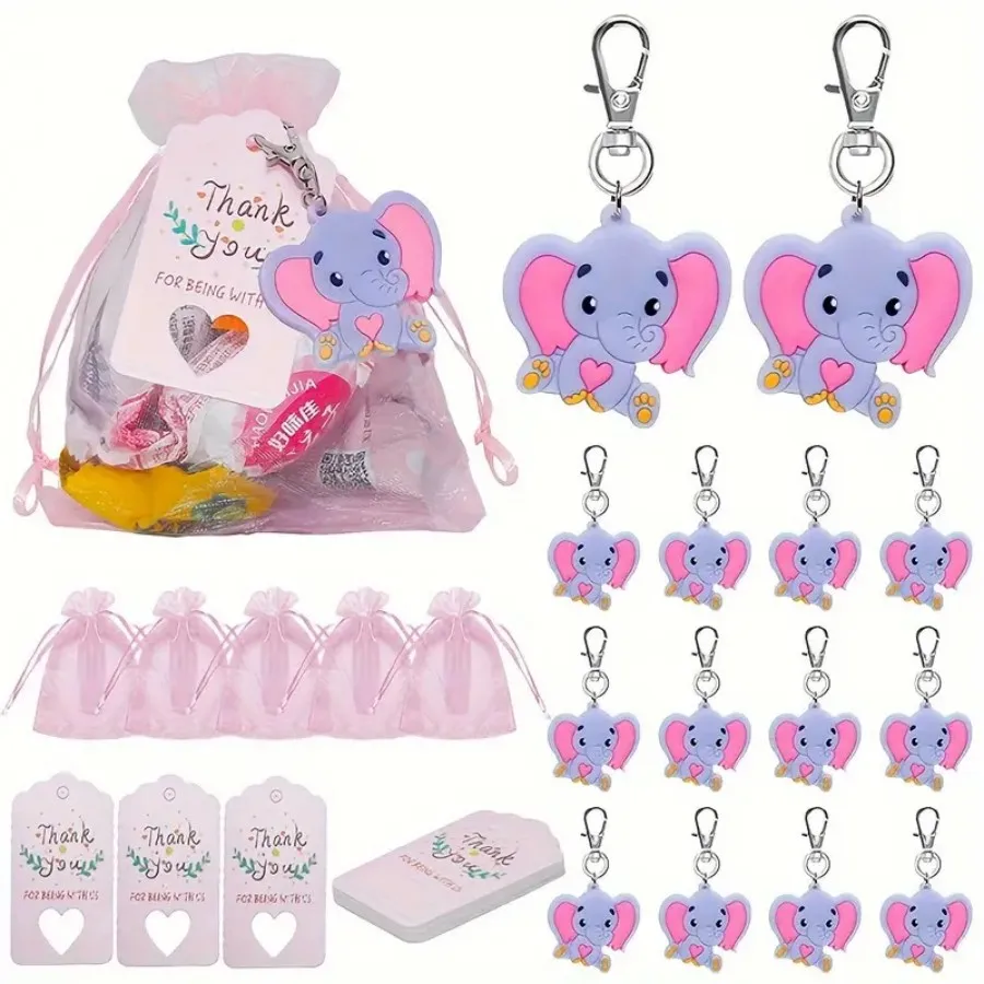 10pcs/set, Cute Elephant Keychains for Gender Reveal, Birthday, and ShowerParties - Perfect Party Favors，Package includes 10 Ele