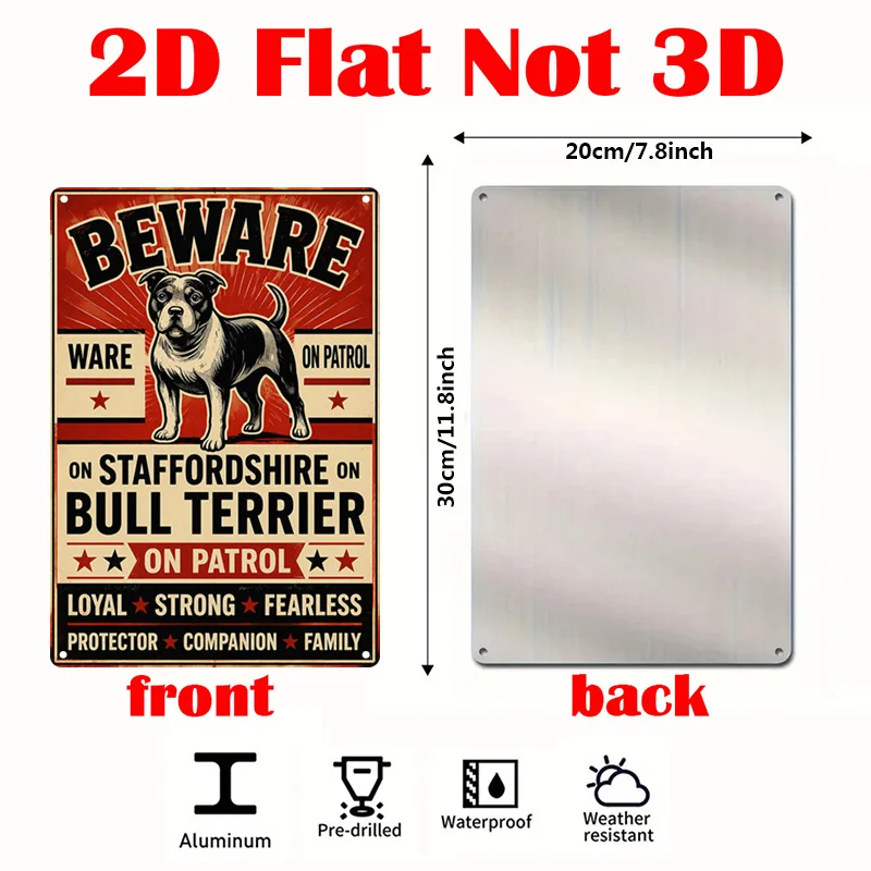 1pc Loyal Watchdog Plate Wall Art Print, Family Guardian Sign, Vintage Style Metal Plate Signs, 20.32X30.48cm Staffordshire Bull