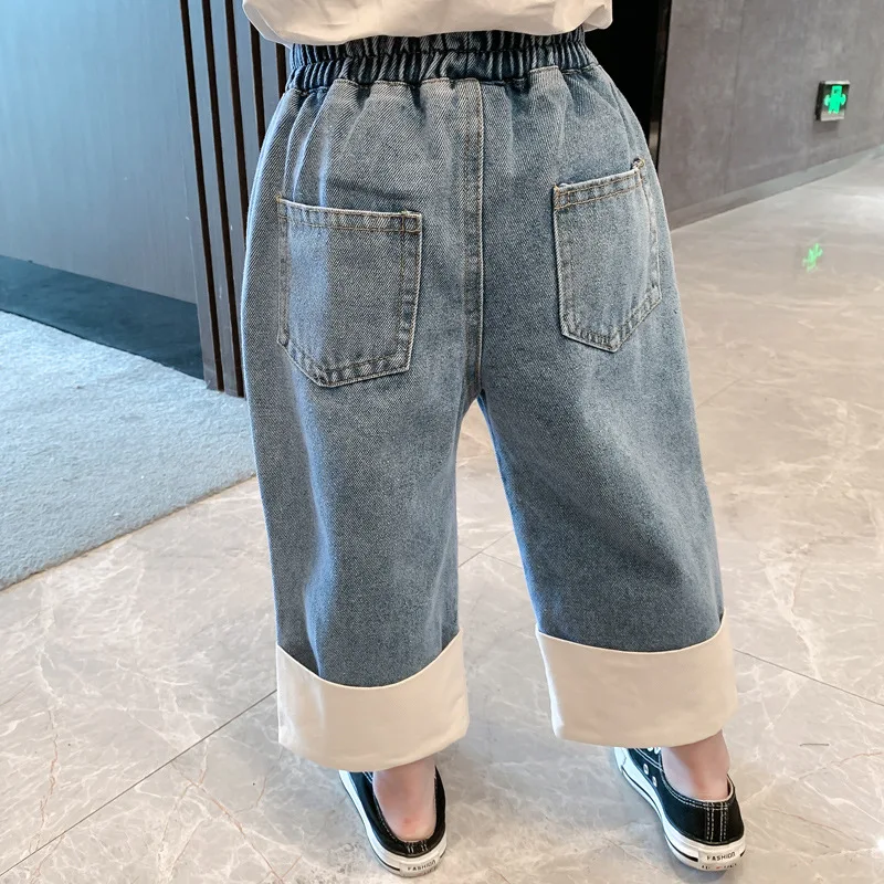 Hnq-Jeans Casual per ragazze autunno pantaloni larghi per bambini Crawler3-8Children abbigliamento un pezzo Dropshipping