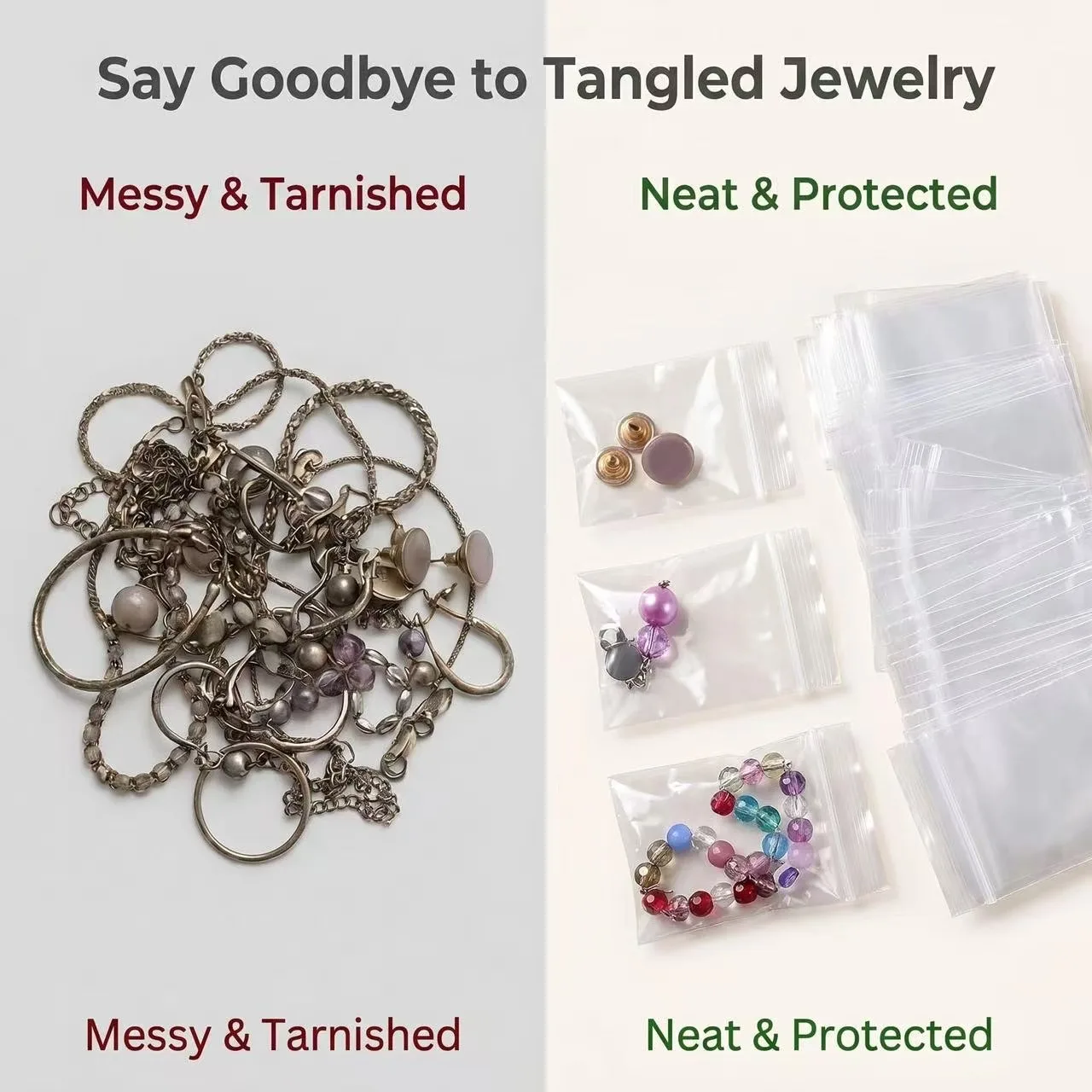 1000pcs Thick Clear Plastic Zipper Seal Jewelry Bags Reusable Zippered Storage Pouch For Earrings Necklaces Rings Small Crafts