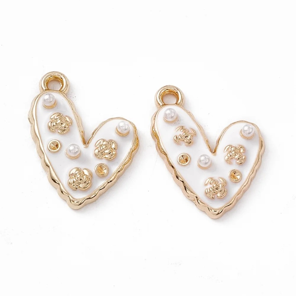 100Pcs Alloy Enamel Pendants Heart with Flower Charm for Fashion Women Men necklace jewelry making Decor Crafts 21x14.5x4mm