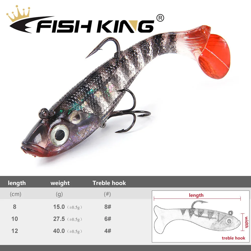 FISH KING Soft Fishing Lure with Treble Hook Jig Wobblers Bass Shad Pike Zander 80mm/15g 100mm/27.5g 120mm/40g 2Pcs/Lot