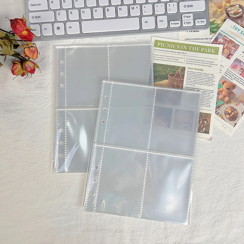 10 pçs a5 transparente loose-leaf malotes álbum de fotos páginas proteção 6 anel binder recarregável pp foto mangas cartões folhas