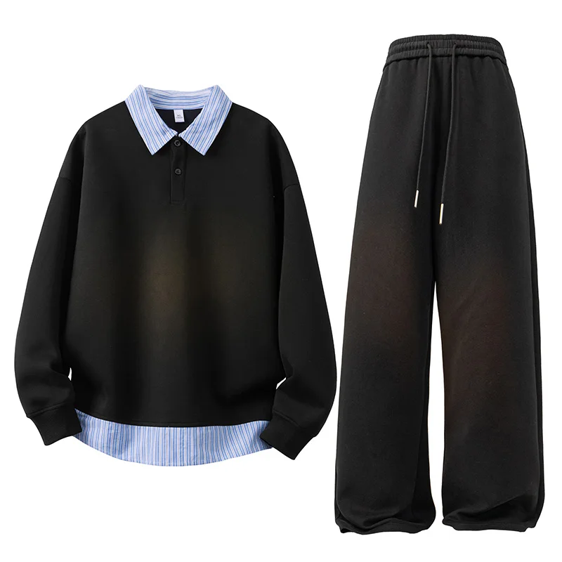 2026 Spring And Autumn Fake Two-Piece Sweatshirt Men'S High-Quality Comfortable Straight Trousers Casual Sports Suit size S-3xl