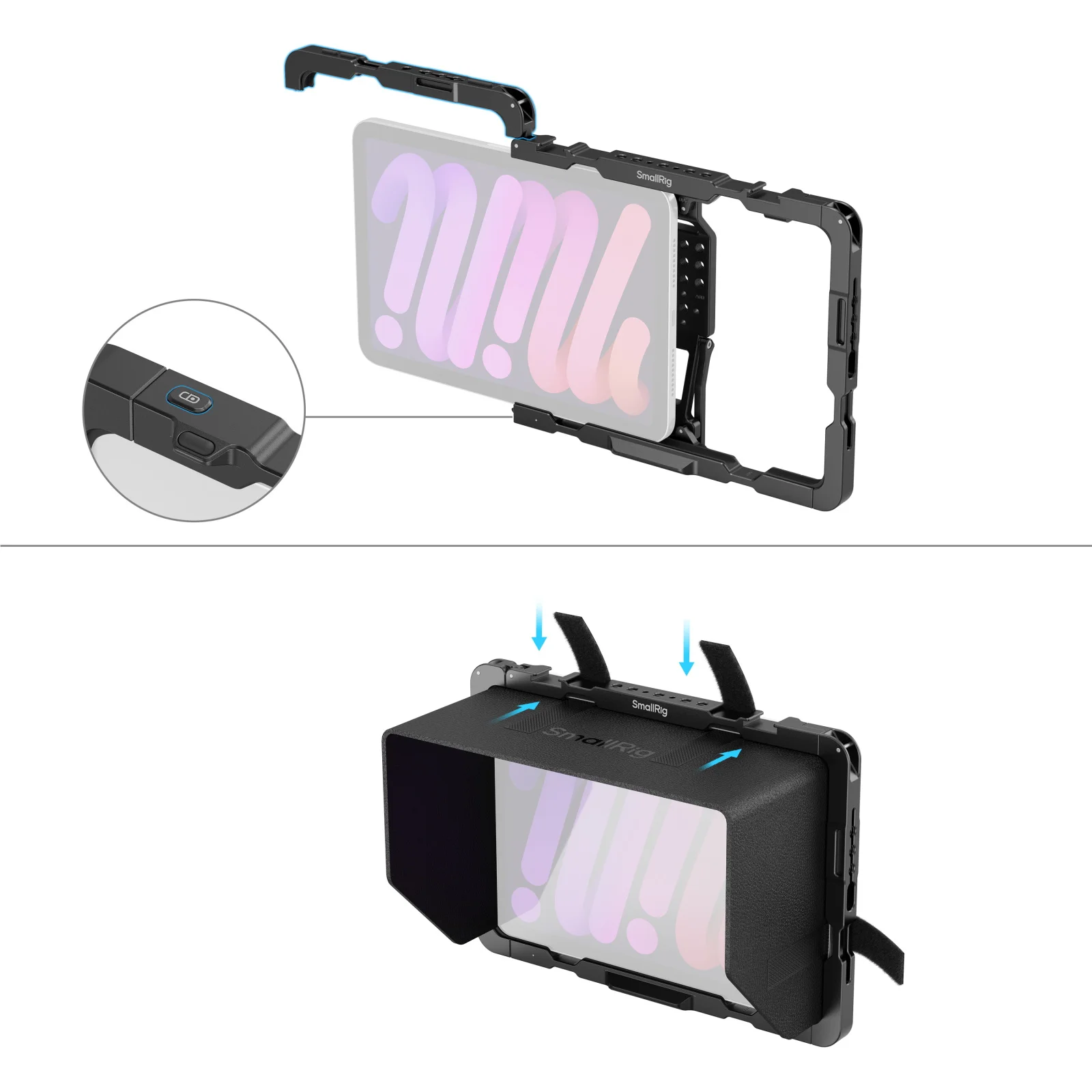 SmallRig-Transrail pour iPad mini 6 / A17 Pro, installation de bureau, montage rapide, avec pare-soleil MD5058, interfaces polyvalentes