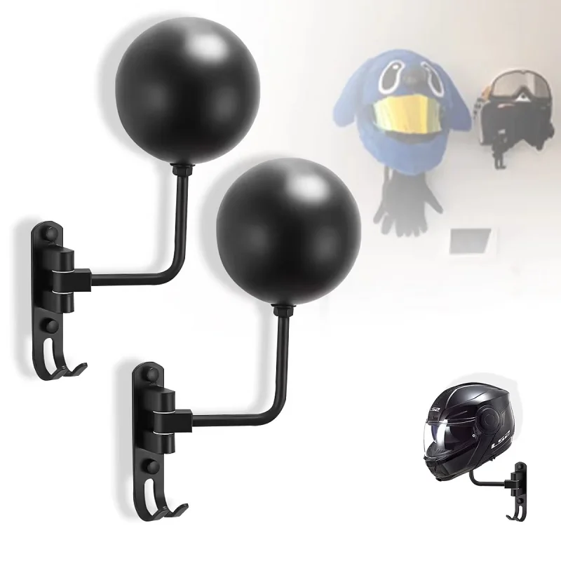 Wall Mount Motorcycle Helmet Rack Rotatable Holder with Hooks for Coats Caps Bike Accessories 180° Rotation Helmet Hanger