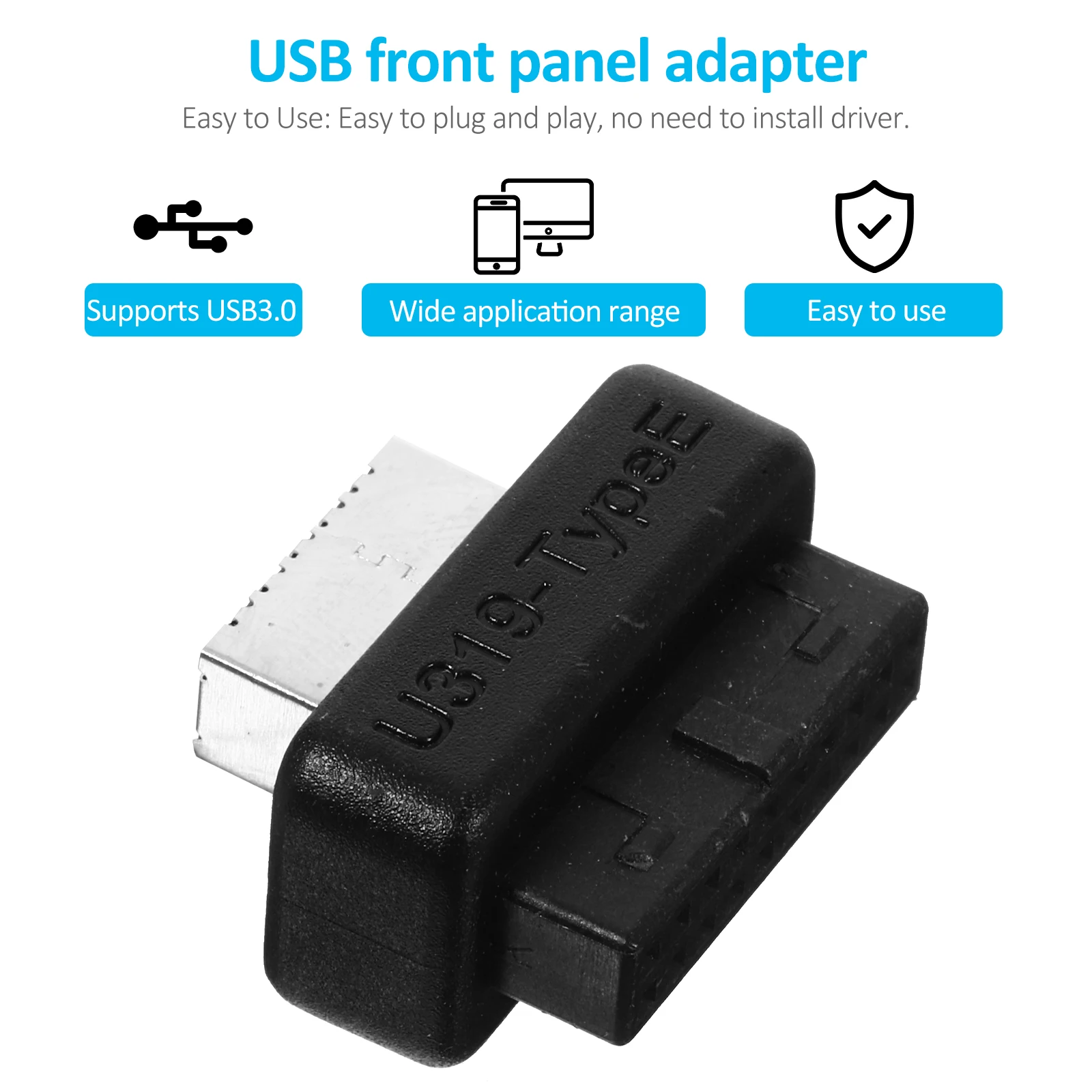 

Usb 3.0 Header Splitter Front Panel Socket 19 Pin Male Converter High Speed Strong Stability Sturdy Shell Plug Play Easy Use For