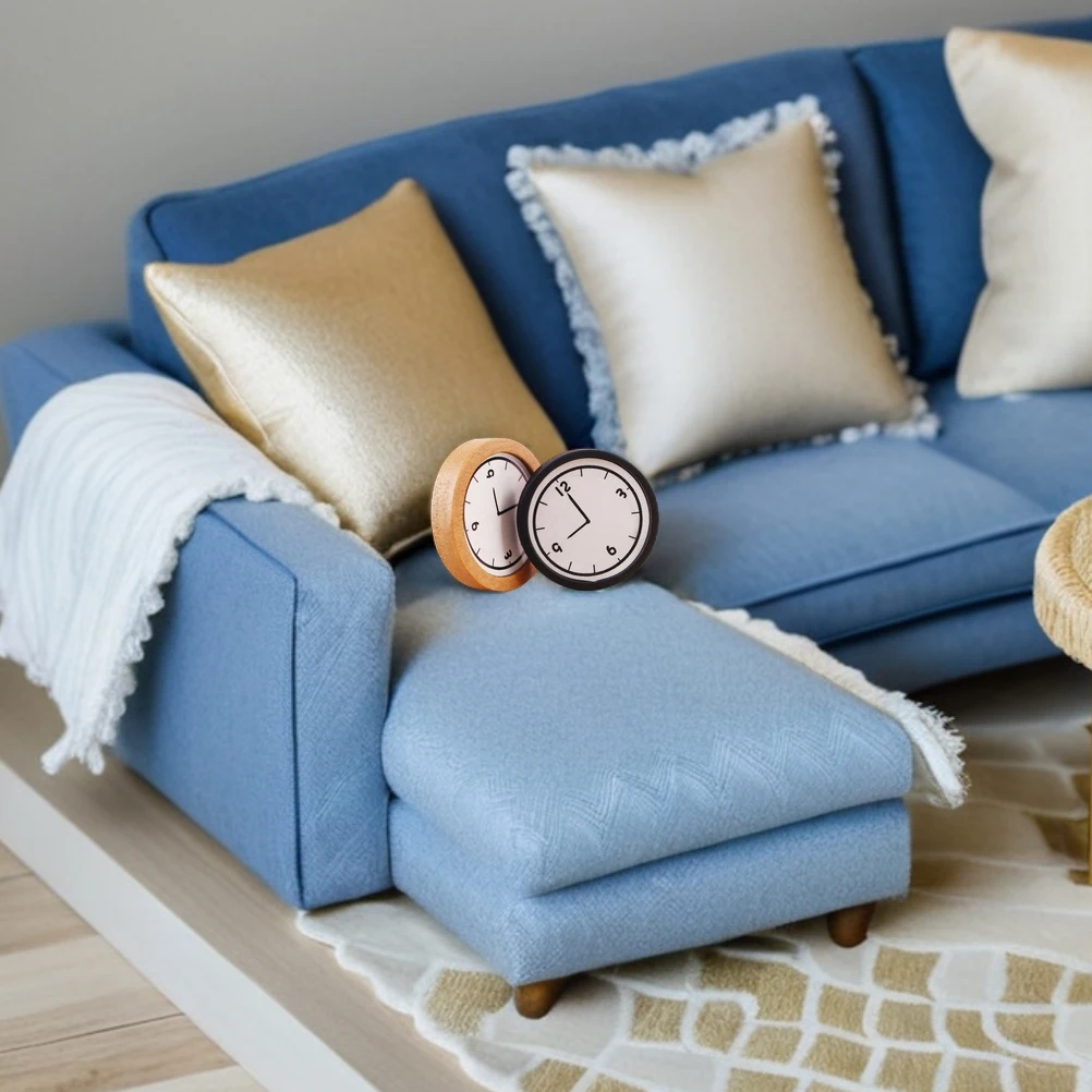 2 قطعة ساعة حائط خشبية مصغرة بمقياس 1:12 ملحقات بيت الدمى ديكور أثاث صغير لغرفة المعيشة وغرفة النوم والمطبخ #5