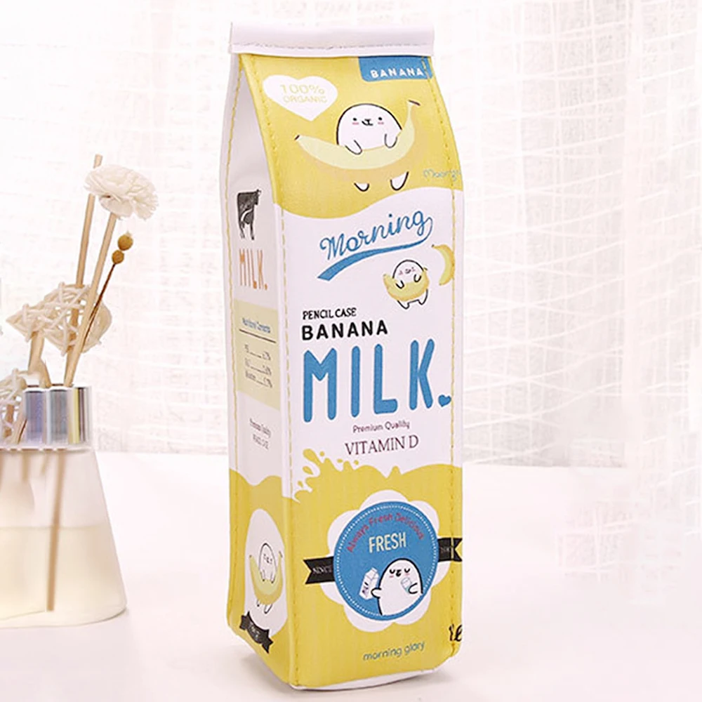 1PC Milk Carton Pen Bag Simple Cute Fashion Creative Student Stationery Bag Pu Waterproof Stationery Storage