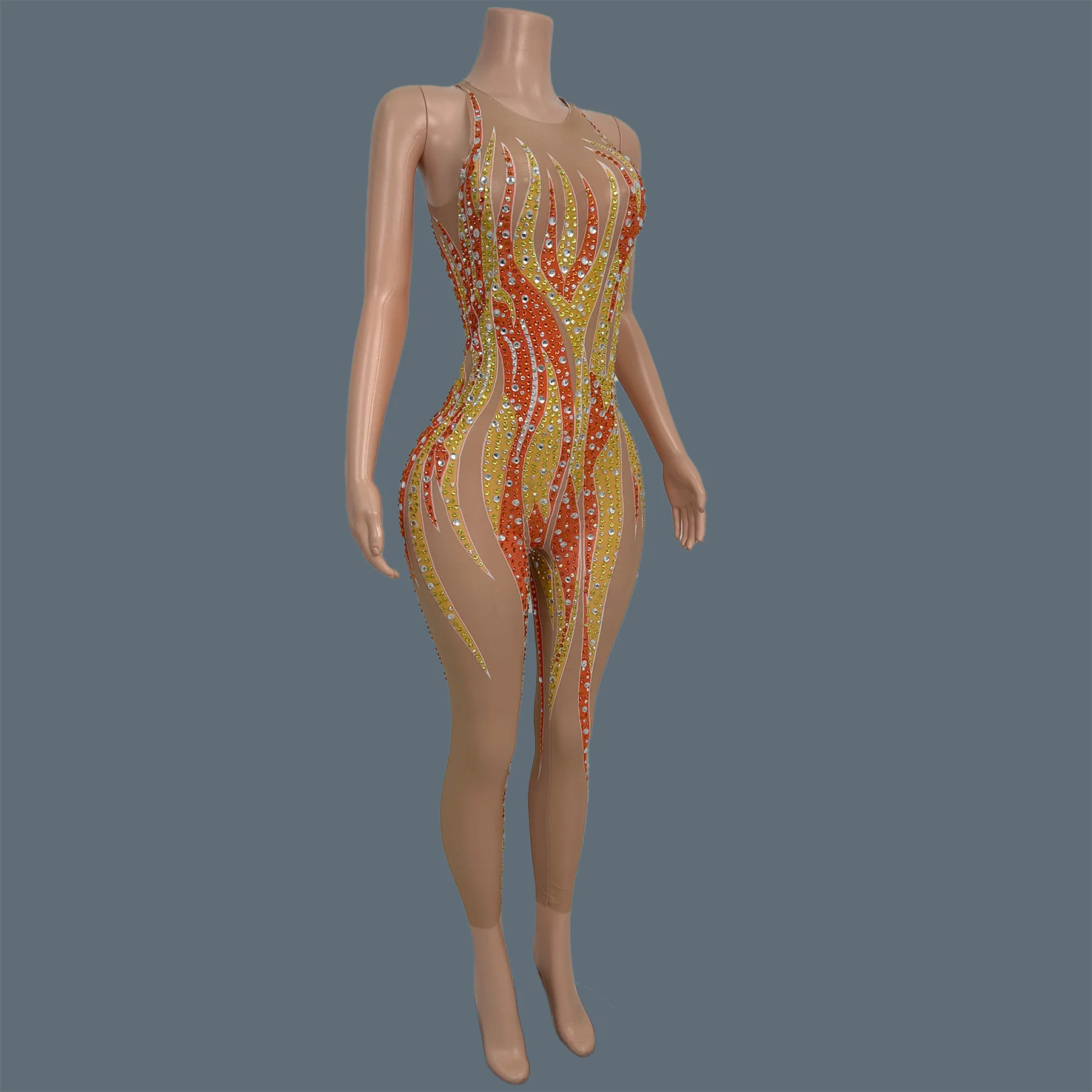 الراقية حجر الراين طباعة ثوب بودي كون ليلة حفلة المرحلة سحب الملكة أداء ارتداء القطب الرقص أكمام بذلة Jinhuowang #3