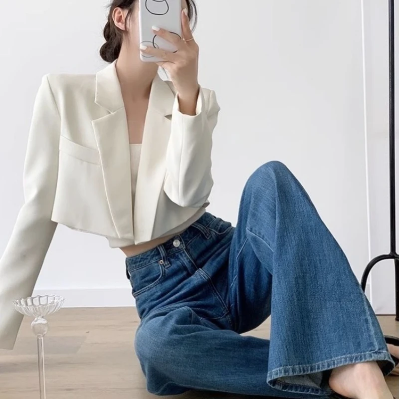 

Новая женская абрикосовая белая короткая куртка без пуговиц на весну и осень, элитная и стильная, нишевый дизайн, элегантная и благородная атмосфера