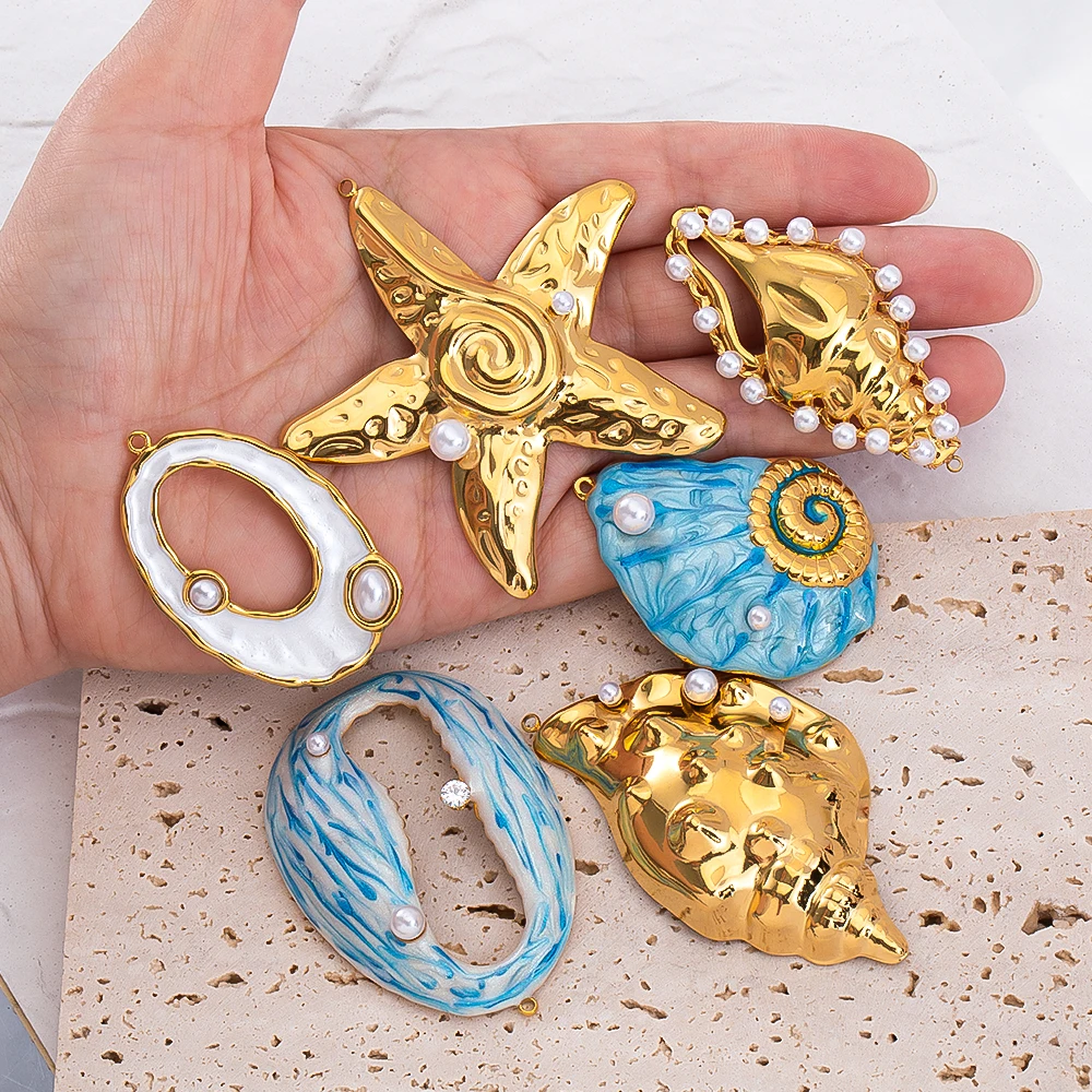 1pc Stainless Steel Big Shell Starfish Conch Charm Pendant for DIY Earrings Necklace Jewelry Making Supplies
