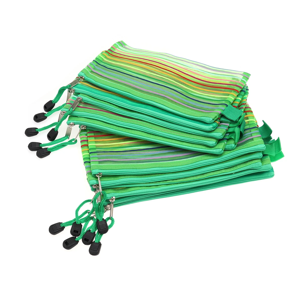 

12pcs Pencil Case Mesh Storage Bag Zipper Nylon Colorful Stripes Lightweight Travel Organizing Small Items