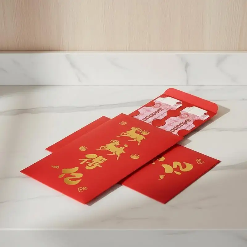Wedding Lucky Hongbao 2027 Goat Year Creative Red Envelopes 10Pcs Reusable Cash Pouches for Lunar New Year Family Gift Giving