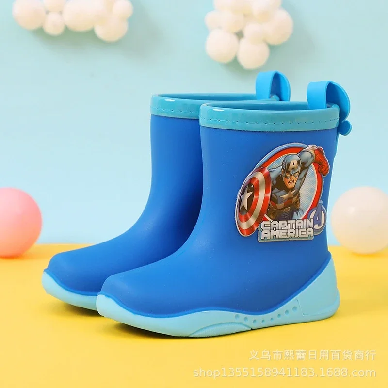 Nuovi bambini ragazzi scarpe impermeabili bambino acqua stivali da pioggia ragazze Cartoon Spiderman Captain America primavera estate scarpe da studente