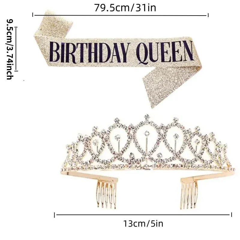 Bling Rhinestone girl Crystal Crown Birthday Anniversary Decoration Happy 18 21 30 40 50th  Satin Sash Party Supplies